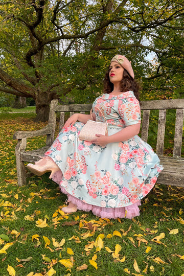 50er Jahre Swingkleid Mint Floral | Darlene Off Shoulder Dress