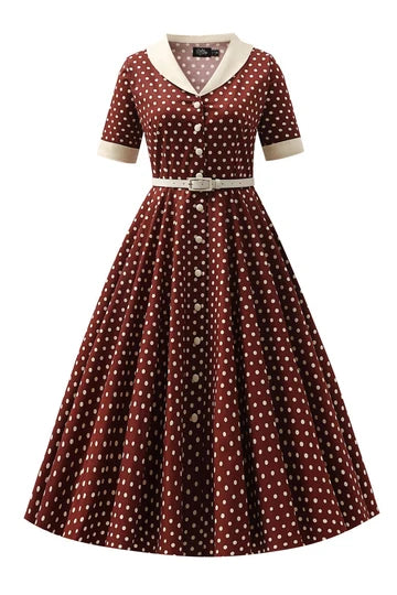 Mollie Polka Dot 50er Jahre Hemdkleid braun
