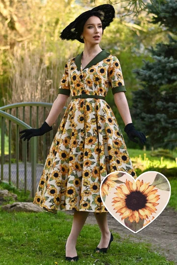 Mollie Sonnenblumen-Hemdkleid – Vintage Kleid im 50er-Jahre-Stil