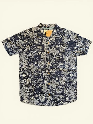 Mattersey Shirt – Vintage Herrenhemd in Navy mit Print