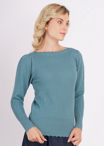 Strickpullover Larkspur Eisblau | Strukturstrick aus Bio-Baumwolle