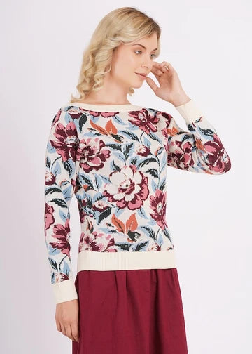 Strickpullover Romantic Ivory | Floraler Bio-Baumwollpullover