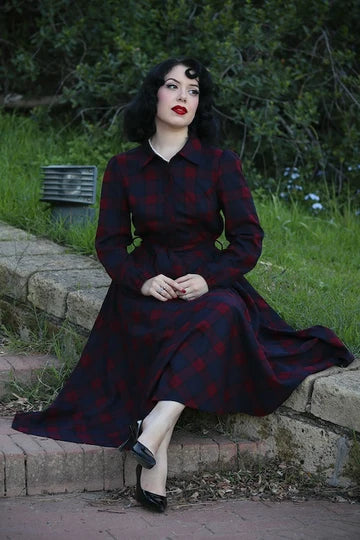 Winterkleid "Kim Tartan Swing Dress" - rot/blau